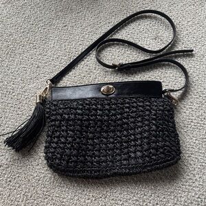 Louenhide Black Woven Raffia Crossbody Bag